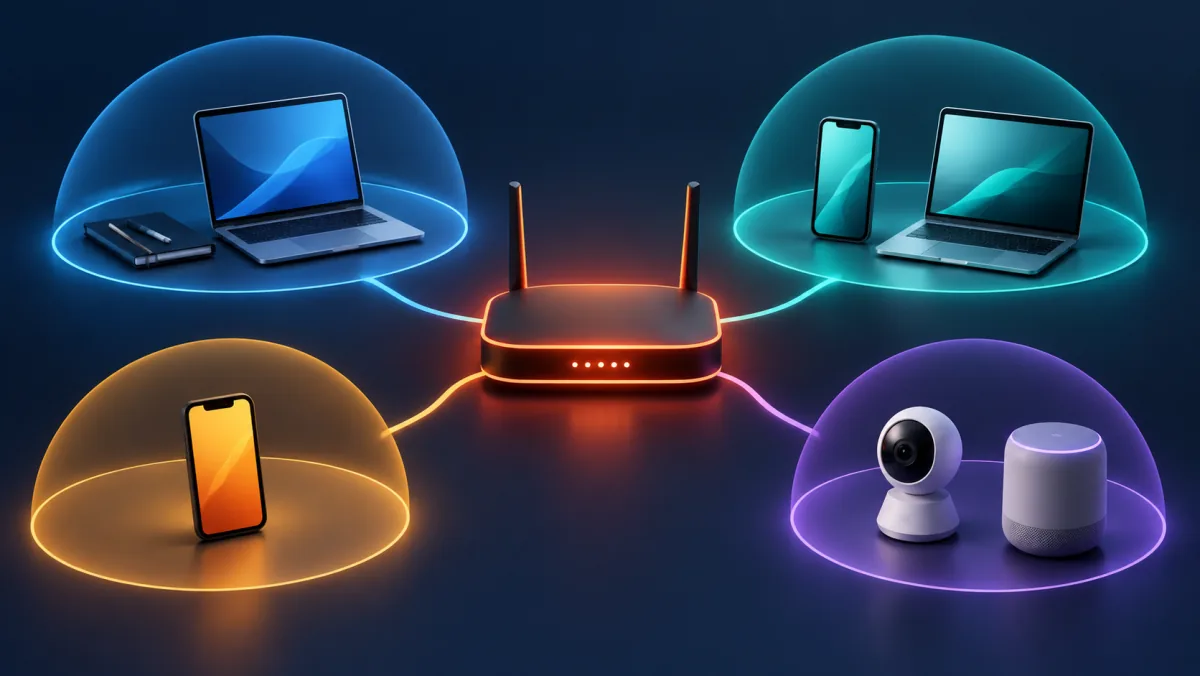 Simplified segmented network with separate trusted, work, guest, and smart device zones